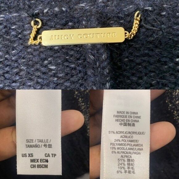 Juicy Couture Cardigan Women's XS Alpaca Wool Blue Knit Chunky City Sweater - Picture 7 of 10